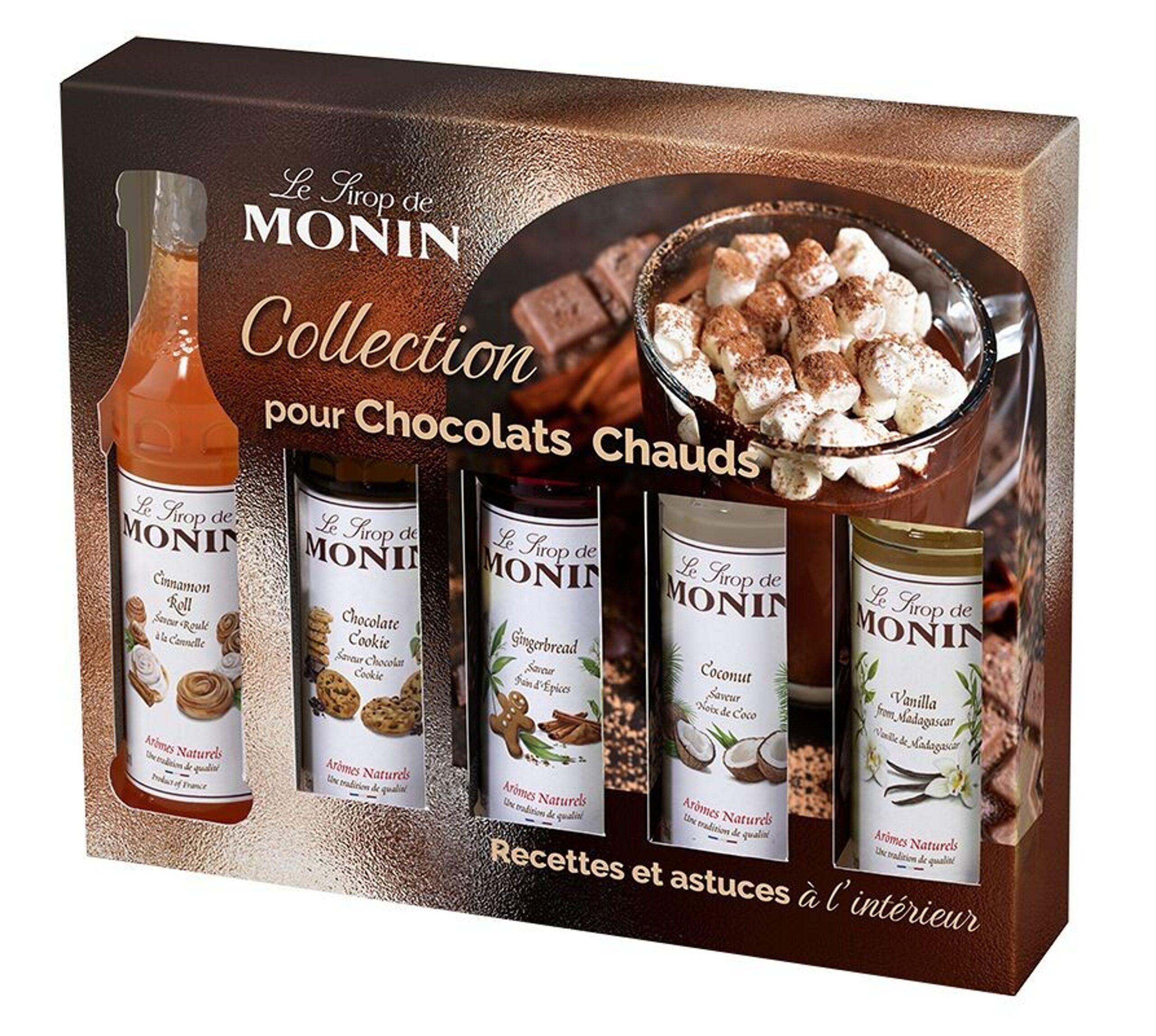 Coffret pour Chocolats Chauds MONIN pour boissons chaudes - Arômes naturels - 5x5cl